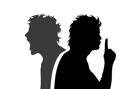 Vector silhouette of another man who is crying and is quiet. Noise stop symbol.のイラスト素材