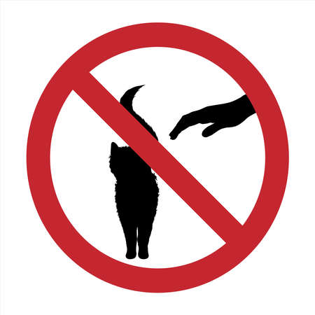 Vector silhouette of do not touch cat mark on white background. Symbol of prohibition with animal.のイラスト素材