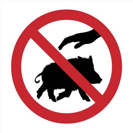 Vector silhouette of do not touch wild boars mark on white background. Symbol of prohibition with animal.のイラスト素材
