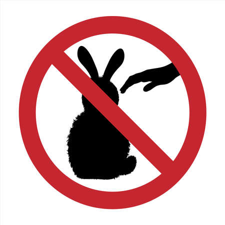Vector silhouette of do not touch rabbit mark on white background. Symbol of prohibition with animal.のイラスト素材