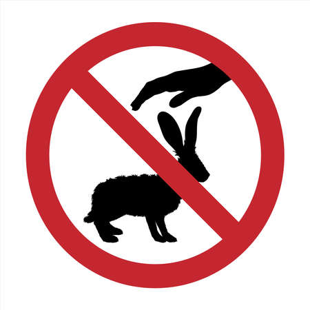 Vector silhouette of do not touch rabbit mark on white background. Symbol of prohibition with animal.のイラスト素材