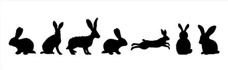 Vector silhouette of collection of rabbit on white background. Symbol of forest animal and hare.のイラスト素材