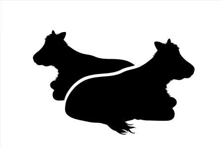 Vector silhouette of couple of cows on white background. Symbol of farm animal.のイラスト素材