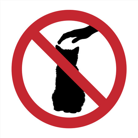 Vector silhouette of do not touch cat mark on white background. Symbol of prohibition with animal.のイラスト素材