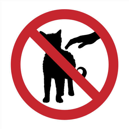 Vector silhouette of do not touch cat mark on white background. Symbol of prohibition with animal.のイラスト素材