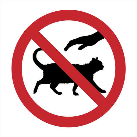 Vector silhouette of do not touch cat mark on white background. Symbol of prohibition with animal.のイラスト素材