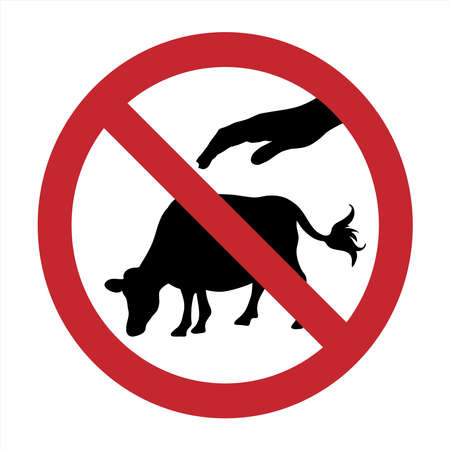 Vector silhouette of do not touch cow mark on white background. Symbol of prohibition with animal.のイラスト素材