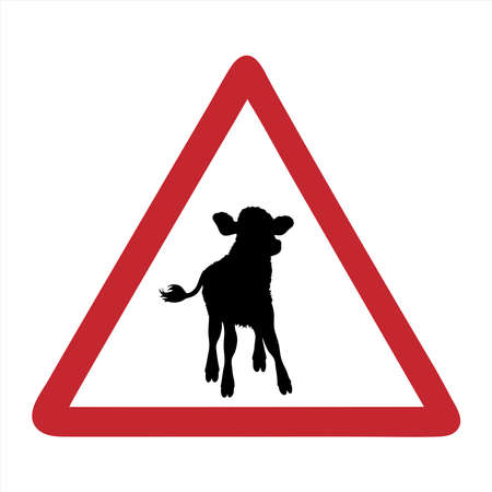 Vector silhouette of attention mark with calf on white background. Symbol of farm animals.のイラスト素材