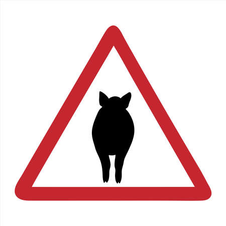 Vector silhouette of attention mark with pig on white background. Symbol of farm animals.のイラスト素材
