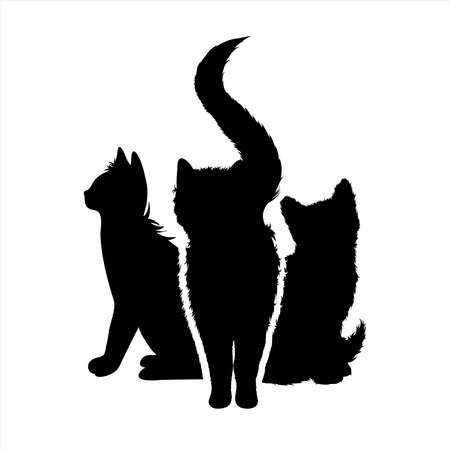 Vector silhouette of collection of cats on white background. Symbol of home animal and pet.のイラスト素材