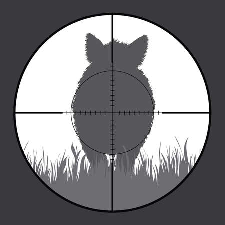 Vector silhouette of wild boar in rifle sight while hunting. The hunter watches his victim.のイラスト素材