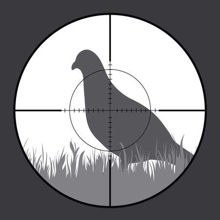 Vector silhouette of bird in rifle sight while hunting. The hunter watches his victim.のイラスト素材