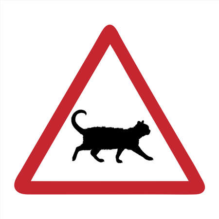 Vector silhouette of attention mark with cat on white background. Symbol of home animals.のイラスト素材