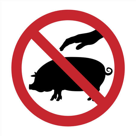Vector silhouette of do not touch pig mark on white background. Symbol of prohibition with animal.のイラスト素材