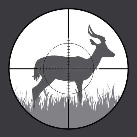 Vector silhouette of antelope in rifle sight while hunting. The poacher watches his victim. African animal.のイラスト素材
