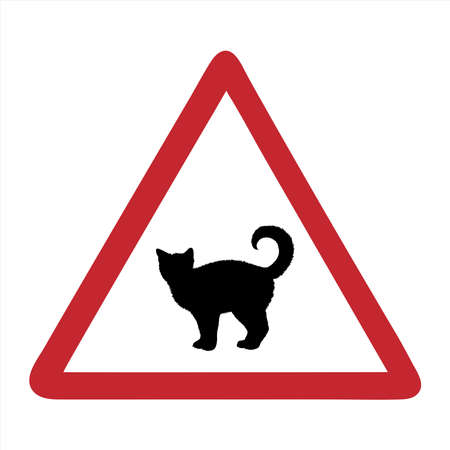 Vector silhouette of attention mark with cat on white background. Symbol of home animals.のイラスト素材