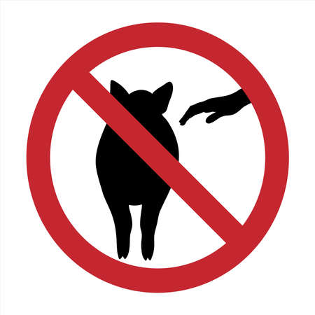 Vector silhouette of do not touch pig mark on white background. Symbol of prohibition with animal.のイラスト素材
