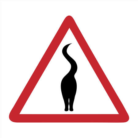 Vector silhouette of attention mark with cat on white background. Symbol of home animals.のイラスト素材