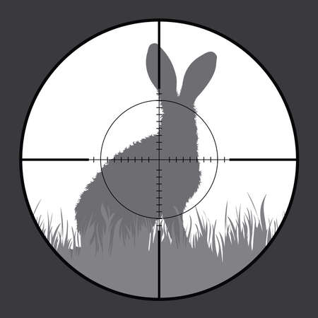 Vector silhouette of hare in rifle sight while hunting. The hunter watches his victim.のイラスト素材