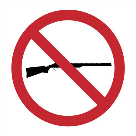 Vector silhouette of prohibition guns mark on white background. Symbol of attention and hunt.のイラスト素材