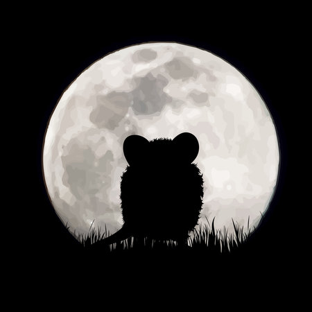 Vector silhouette of rat on moon background. Symbol of night and field animals.のイラスト素材