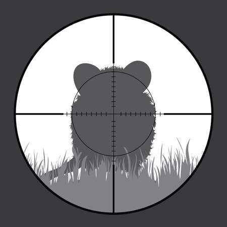 Vector silhouette of rodent in rifle sight while hunting. The hunter watches his victim.のイラスト素材