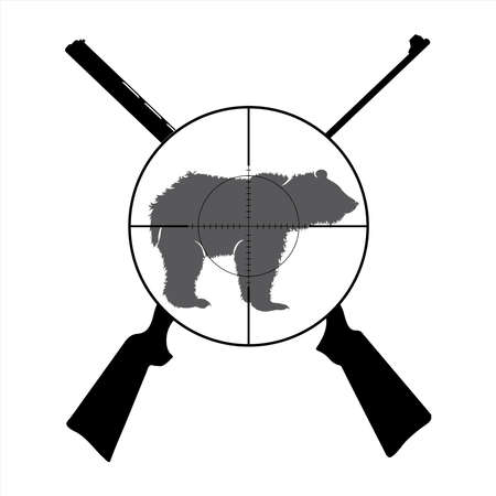 Vector silhouette of crossing guns like symbol of hunting. Bear in focus.のイラスト素材