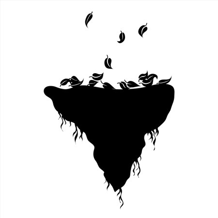 Vector silhouette of piece of land with leaves on white background. Symbol of crisis and planet.のイラスト素材