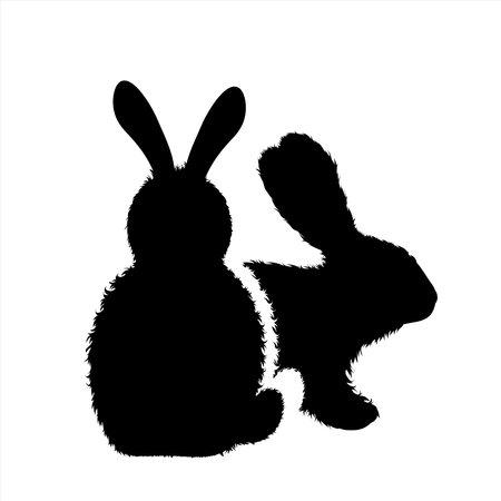 Vector silhouette of couple of rabbit on white background. Symbol of forest animal and hare.のイラスト素材