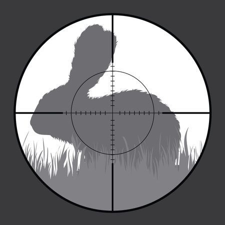 Vector silhouette of hare in rifle sight while hunting. The hunter watches his victim.のイラスト素材