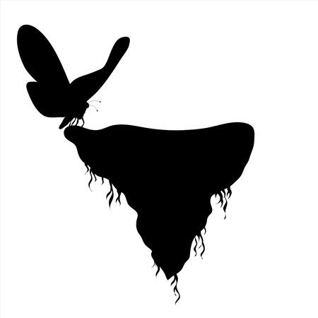 Vector silhouette of piece of land with butterfly on white background. Symbol of crisis and planet.のイラスト素材