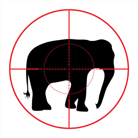 Vector silhouette of elephant in rifle sight while hunting. The African creatures in focus.のイラスト素材