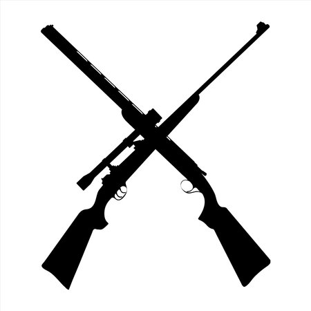 Vector silhouette of crossing guns like symbol of hunting. Army and sniper logo.のイラスト素材