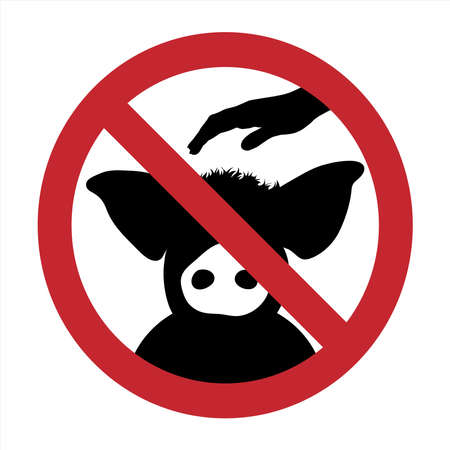Vector silhouette of do not touch pig mark on white background. Symbol of prohibition with animal.のイラスト素材