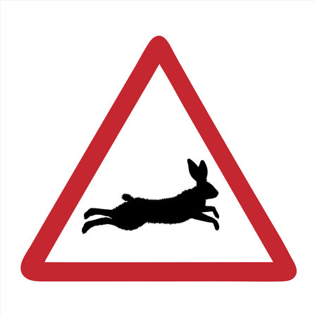 Vector silhouette of attention mark with hare on white background. Symbol of field animals.のイラスト素材