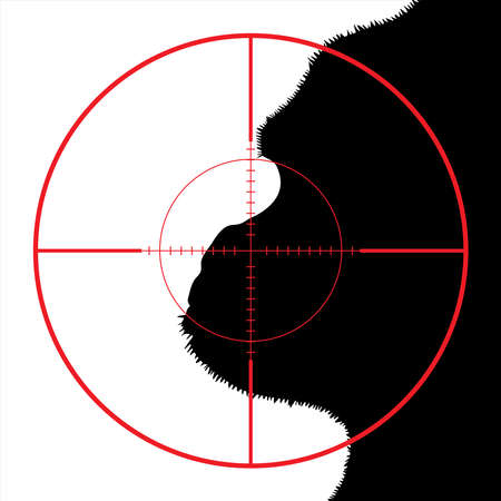 Vector silhouette of gorilla in rifle sight while hunting. The rain forest creatures in focus.のイラスト素材