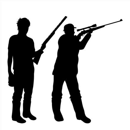 Vector silhouette of hunter hunting with gun. Symbol of killing animals.のイラスト素材