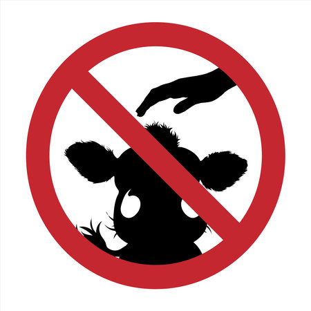 Vector silhouette of do not touch cow mark on white background. Symbol of prohibition with animal.のイラスト素材