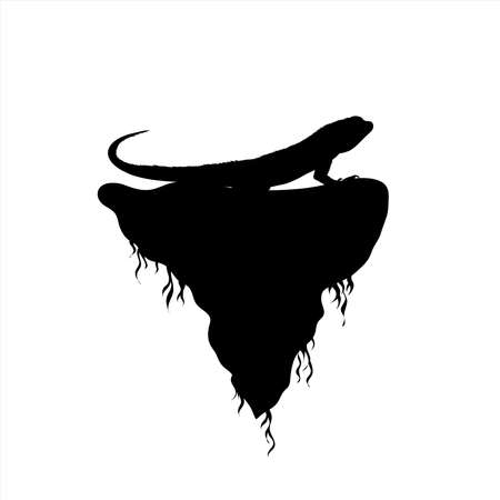 Vector silhouette of piece of land with lizard on white background. Symbol of nature and planet.のイラスト素材