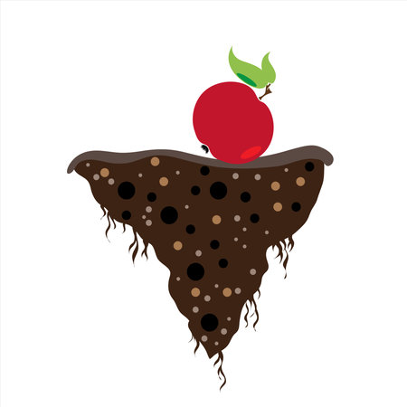 Vector silhouette of piece of land with apple on white background. Symbol of crisis and planet.のイラスト素材