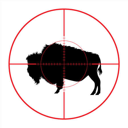 Vector silhouette of buffalo in rifle sight while hunting. The African creatures in focus.のイラスト素材