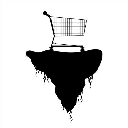 Vector silhouette of piece of land with empty shopping cart on white background. Symbol of crisis and planet.のイラスト素材
