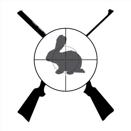 Vector silhouette of crossing guns like symbol of hunting. Hare in focus.のイラスト素材