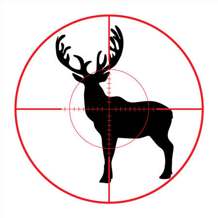 Vector silhouette of deer in rifle sight while hunting. The forest creatures in focus.のイラスト素材