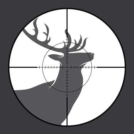 Vector silhouette of deer in rifle sight while hunting. The hunter watches his victim.のイラスト素材