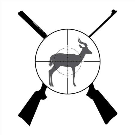 Vector silhouette of crossing guns like symbol of hunting. Antelope in focus.のイラスト素材