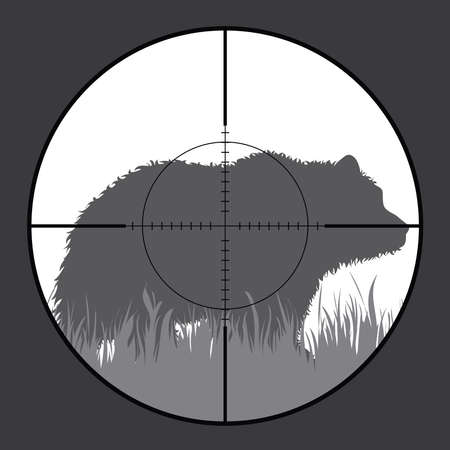 Vector silhouette of bear in rifle sight while hunting. The hunter watches his victim.のイラスト素材