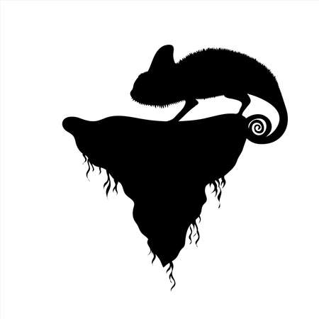 Vector silhouette of piece of land with chameleon on white background. Symbol of nature and planet.のイラスト素材