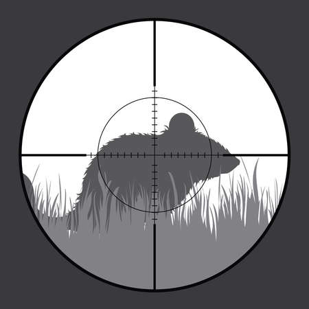 Vector silhouette of rodent in rifle sight while hunting. The hunter watches his victim.のイラスト素材