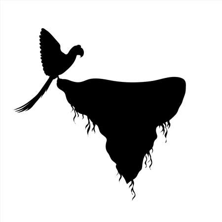 Vector silhouette of piece of land with parrot on white background. Symbol of nature and planet.のイラスト素材